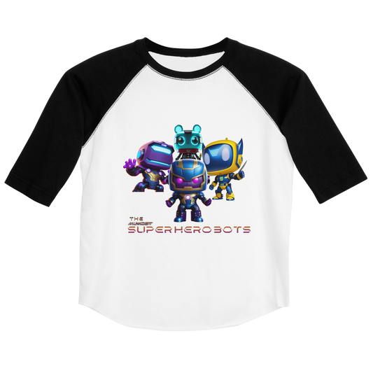 The Almost SuperHero Bots from PixelDust - Kids Baseball Shirt